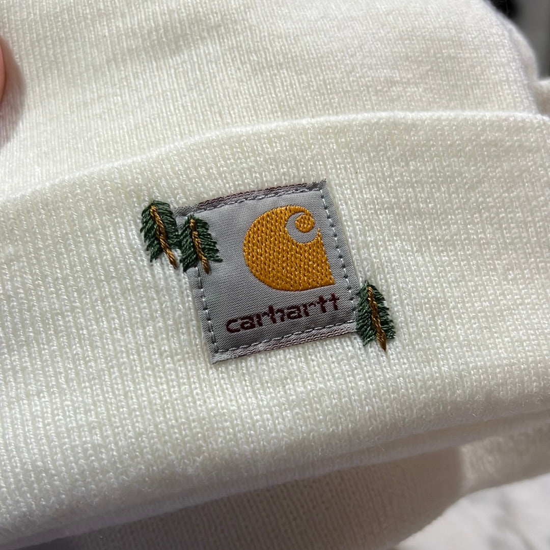 Pine Trees on white Embroidered Beanie