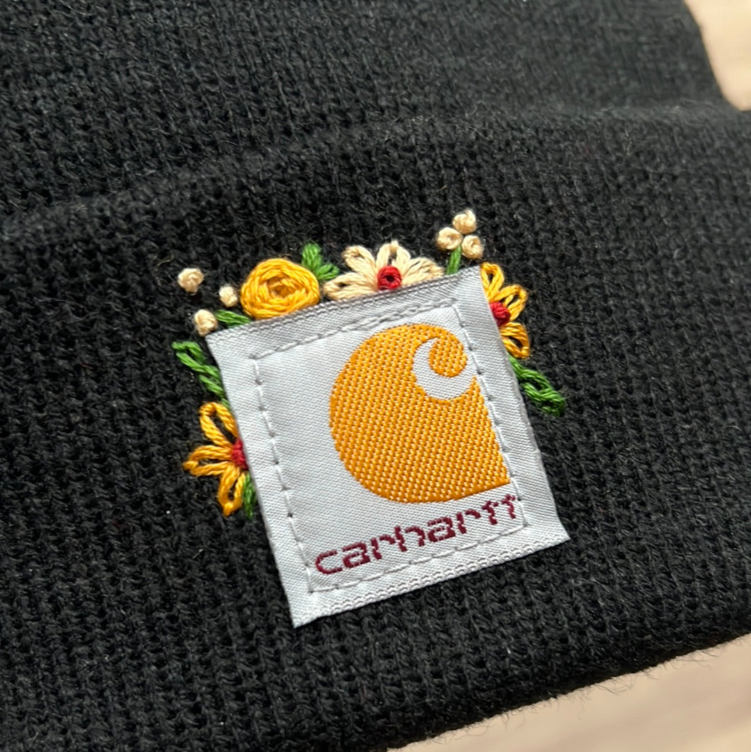 Yellow Flower Embroidered Beanie